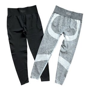 Victoria's Secret Pink Seamless Lot 2 Leggings size L gray black stretch yoga